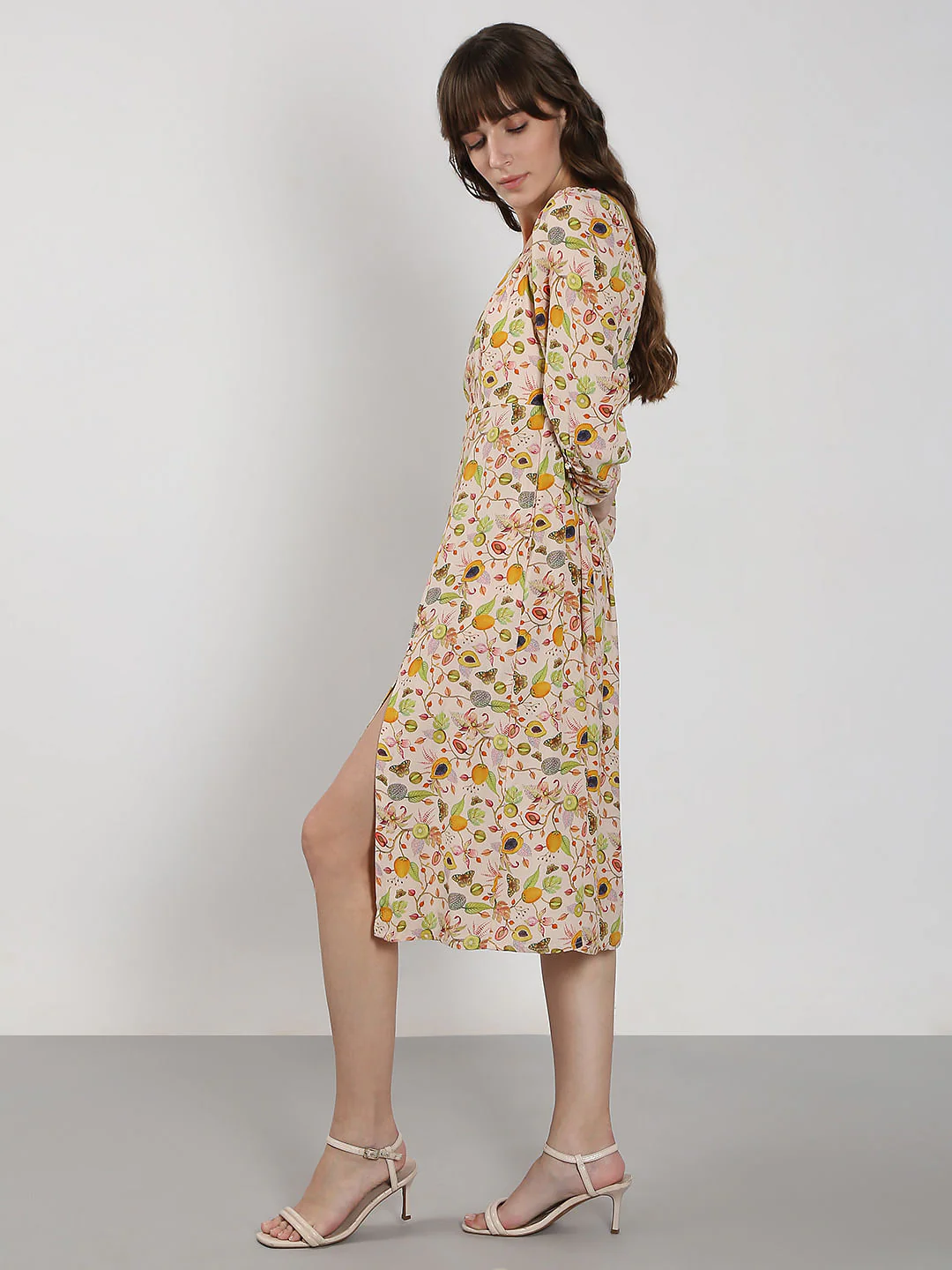 Pale Peach Printed Midi Dress - Image 3