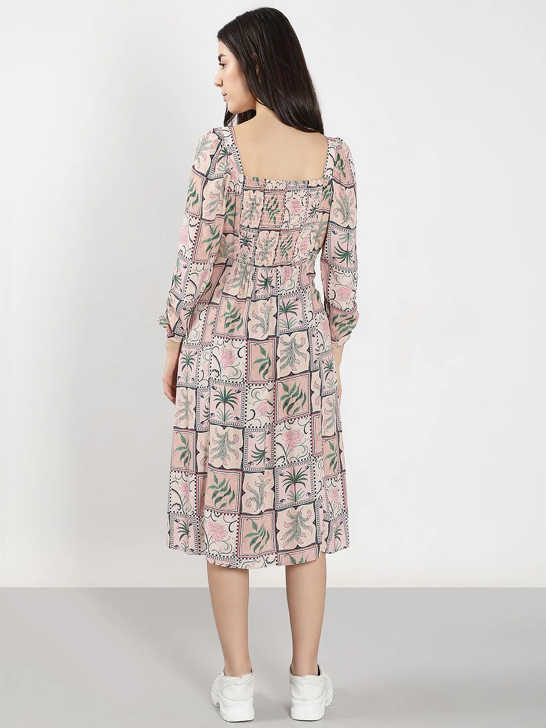 Pink Printed Square Neck Dress - Image 4