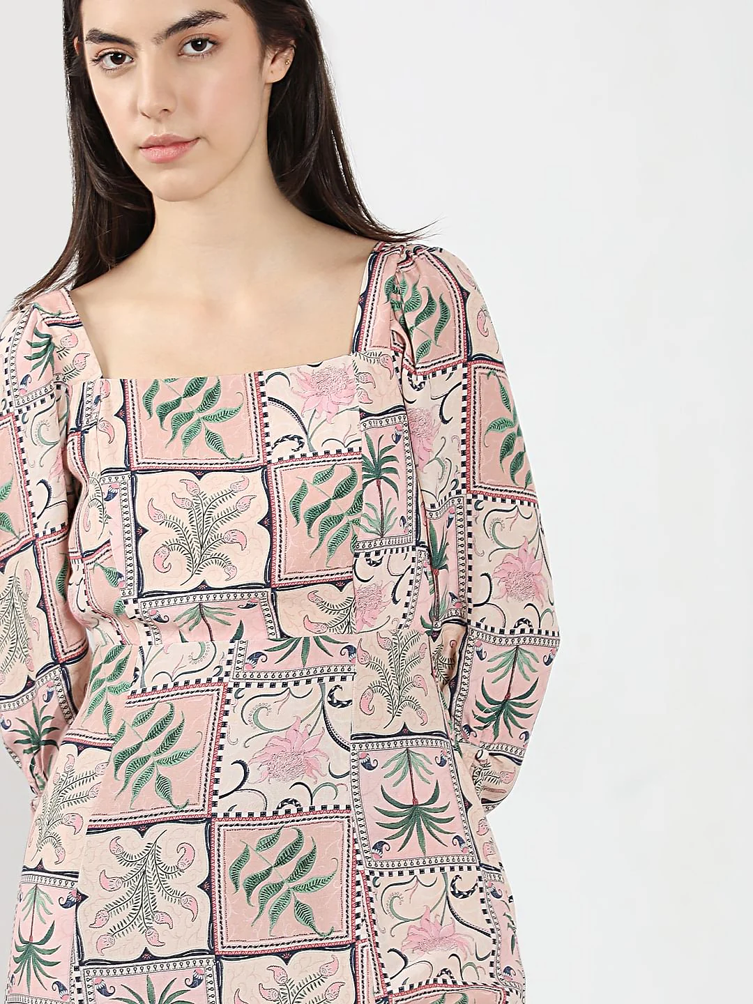 Pink Printed Square Neck Dress - Image 5