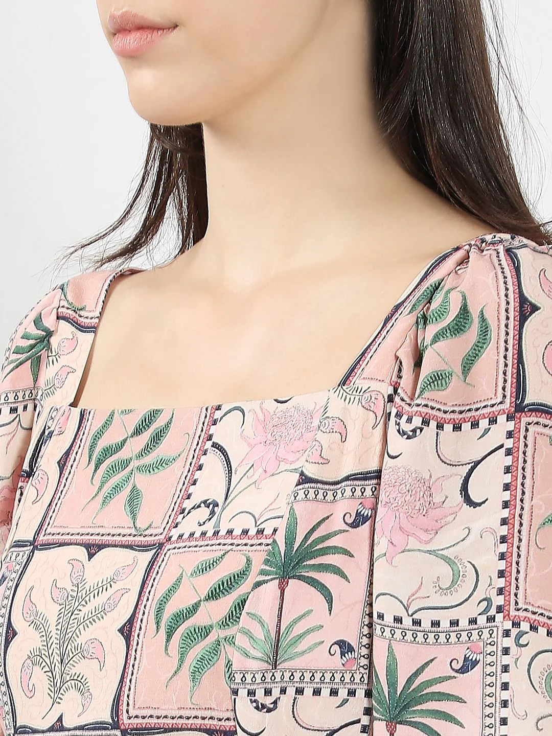 Pink Printed Square Neck Dress - Image 6
