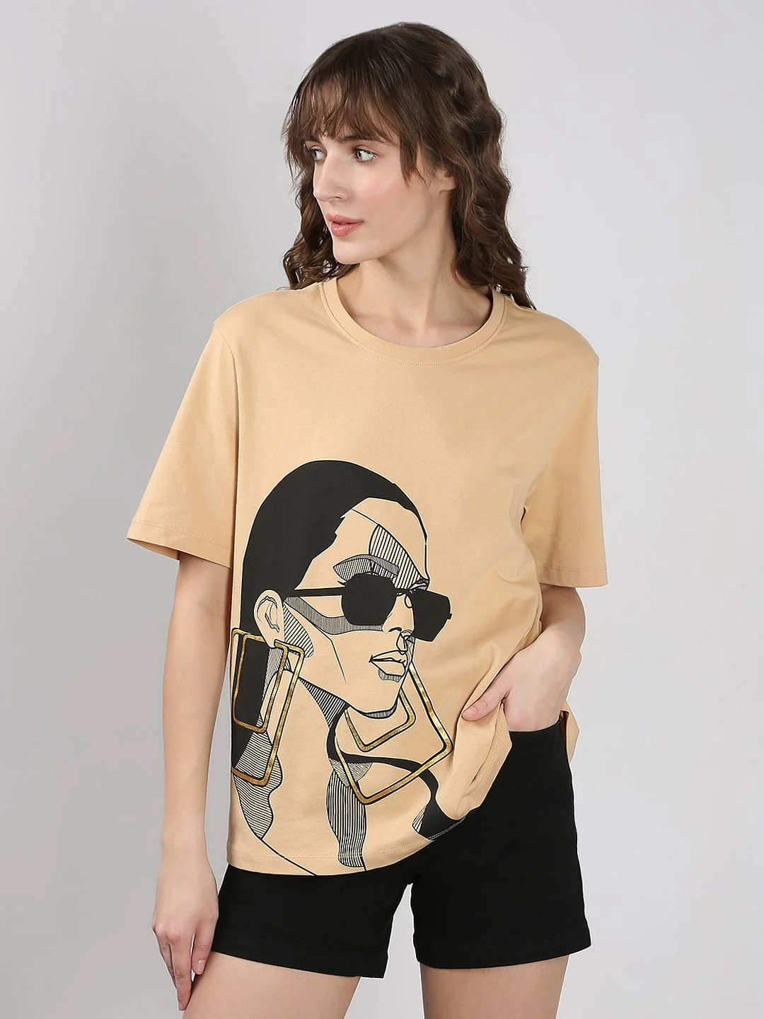 Beige Printed Cotton T-Shirt - Image 2