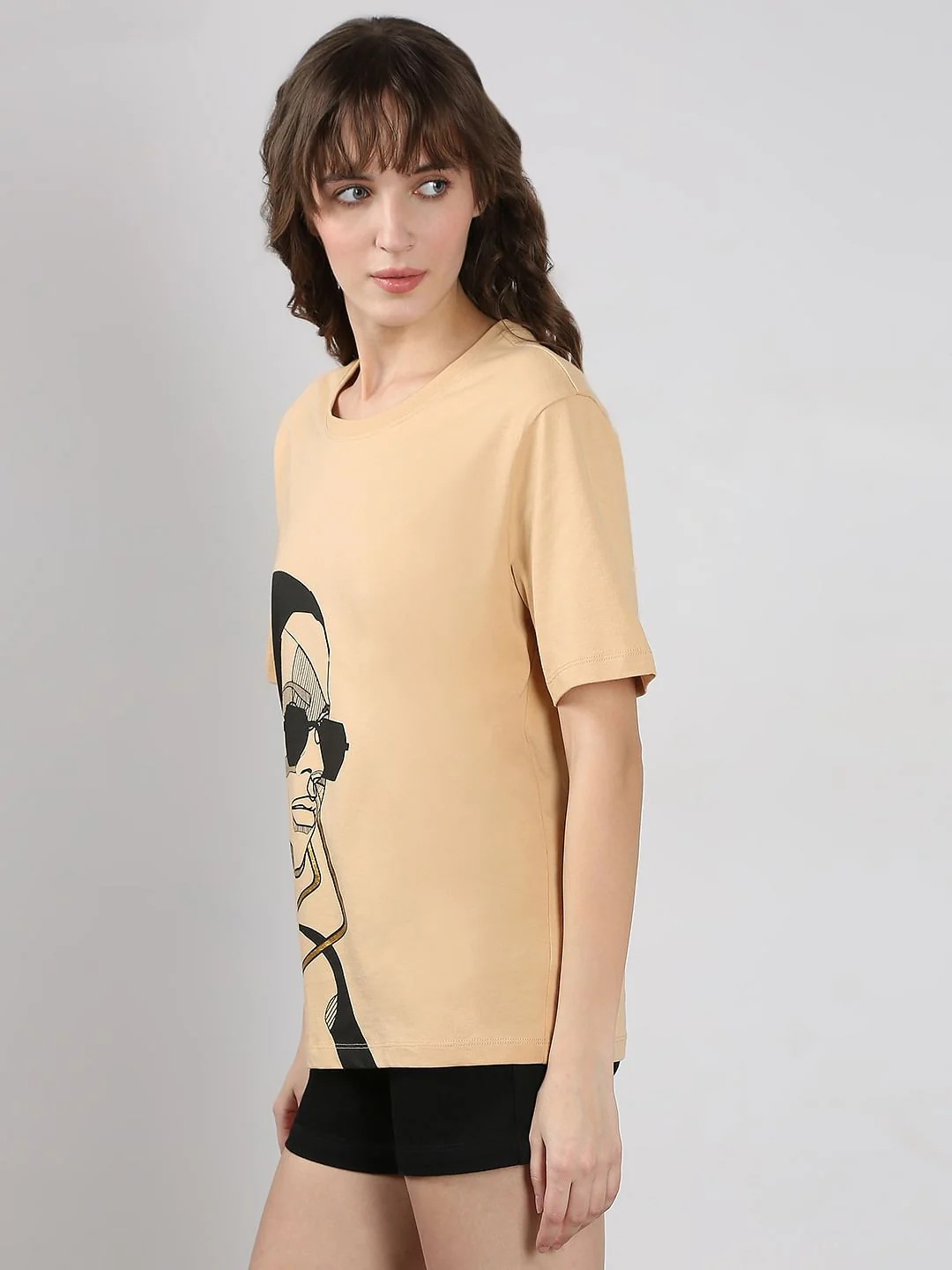 Beige Printed Cotton T-Shirt - Image 3