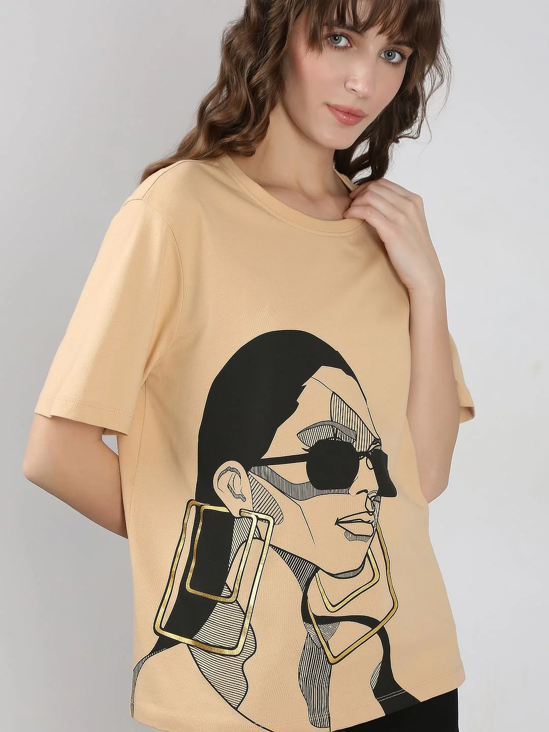 Beige Printed Cotton T-Shirt - Image 6