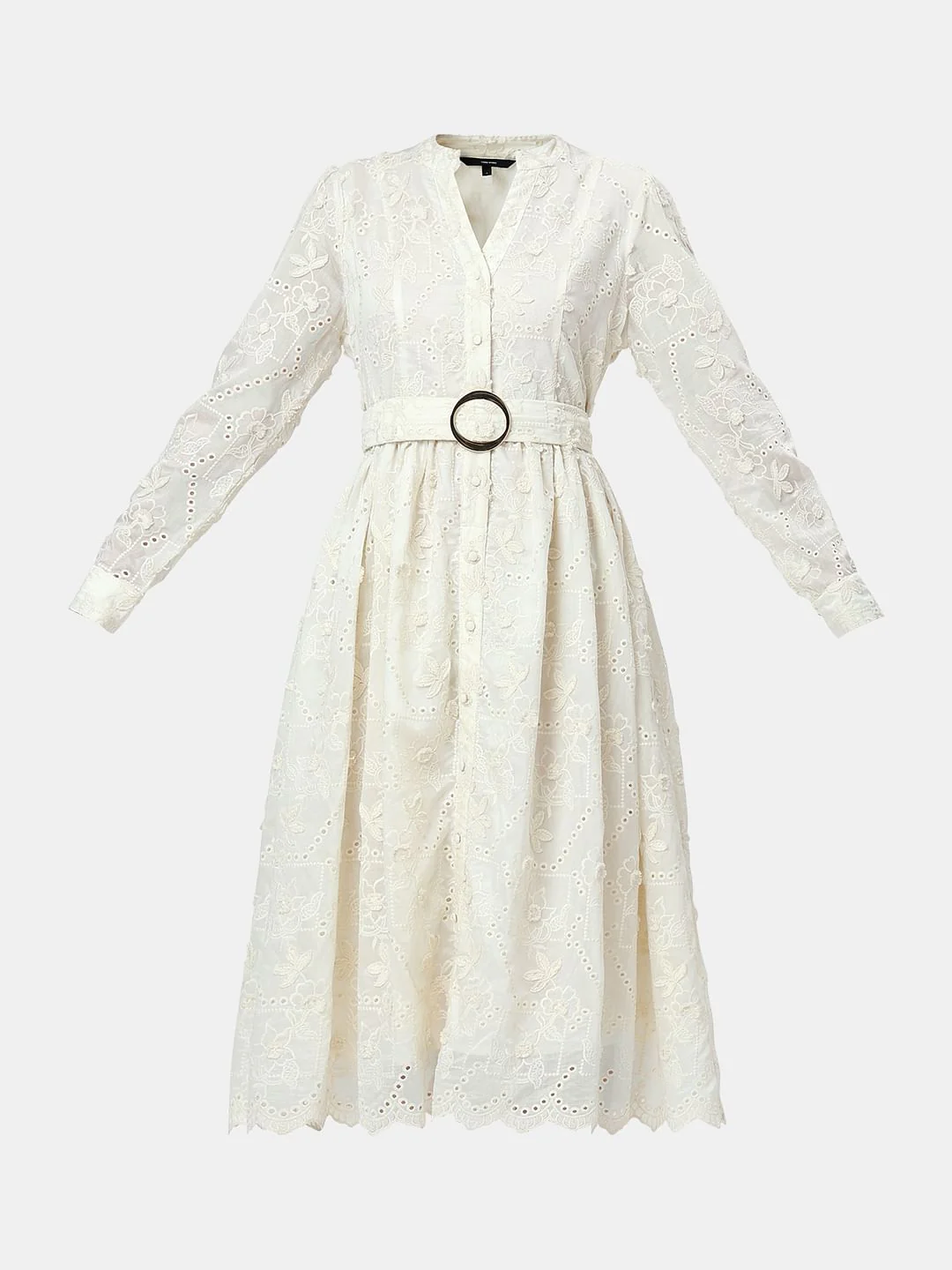 Off-White V Neck Belted Midi Dress - Image 7