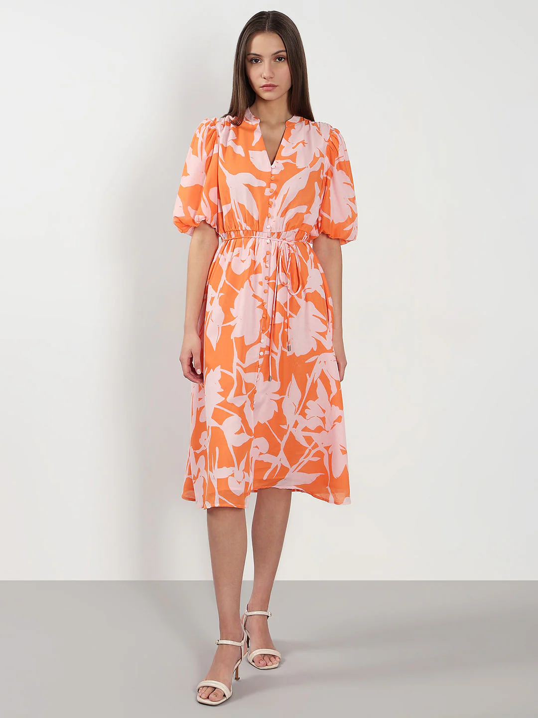 Orange Floral Midi Dress - Image 2