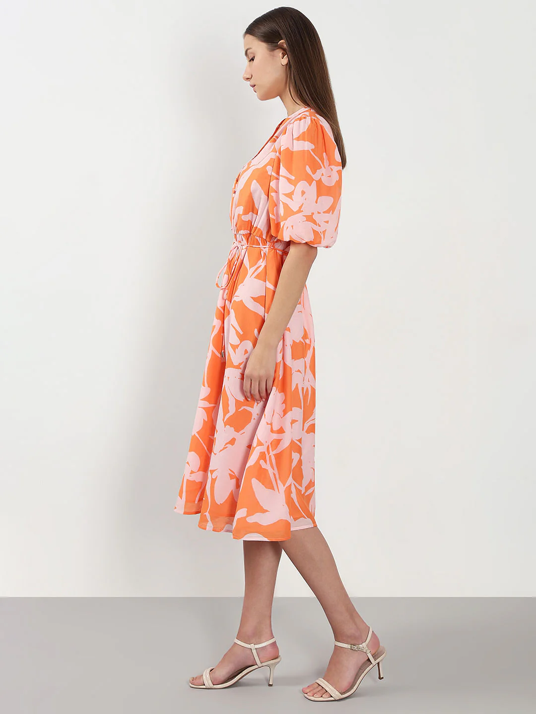 Orange Floral Midi Dress - Image 3