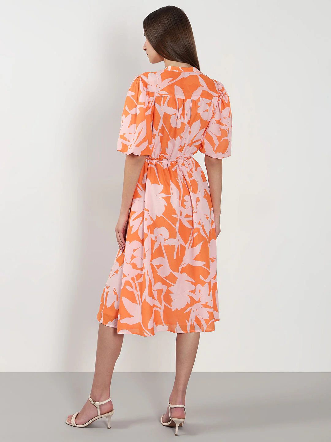 Orange Floral Midi Dress - Image 4
