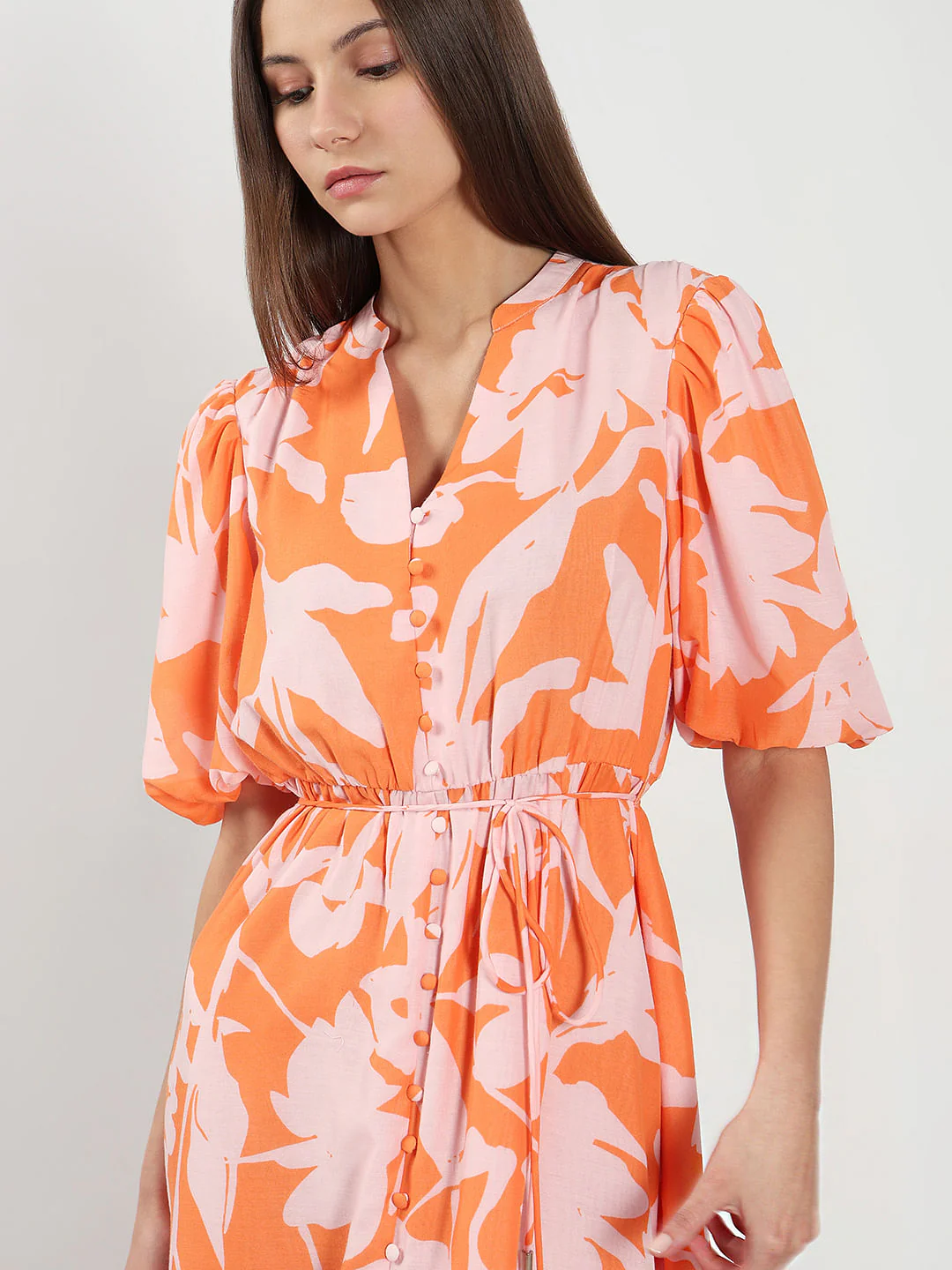 Orange Floral Midi Dress - Image 5