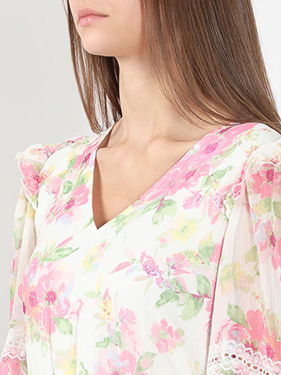 White & Pink Floral Midi Dress - Image 6
