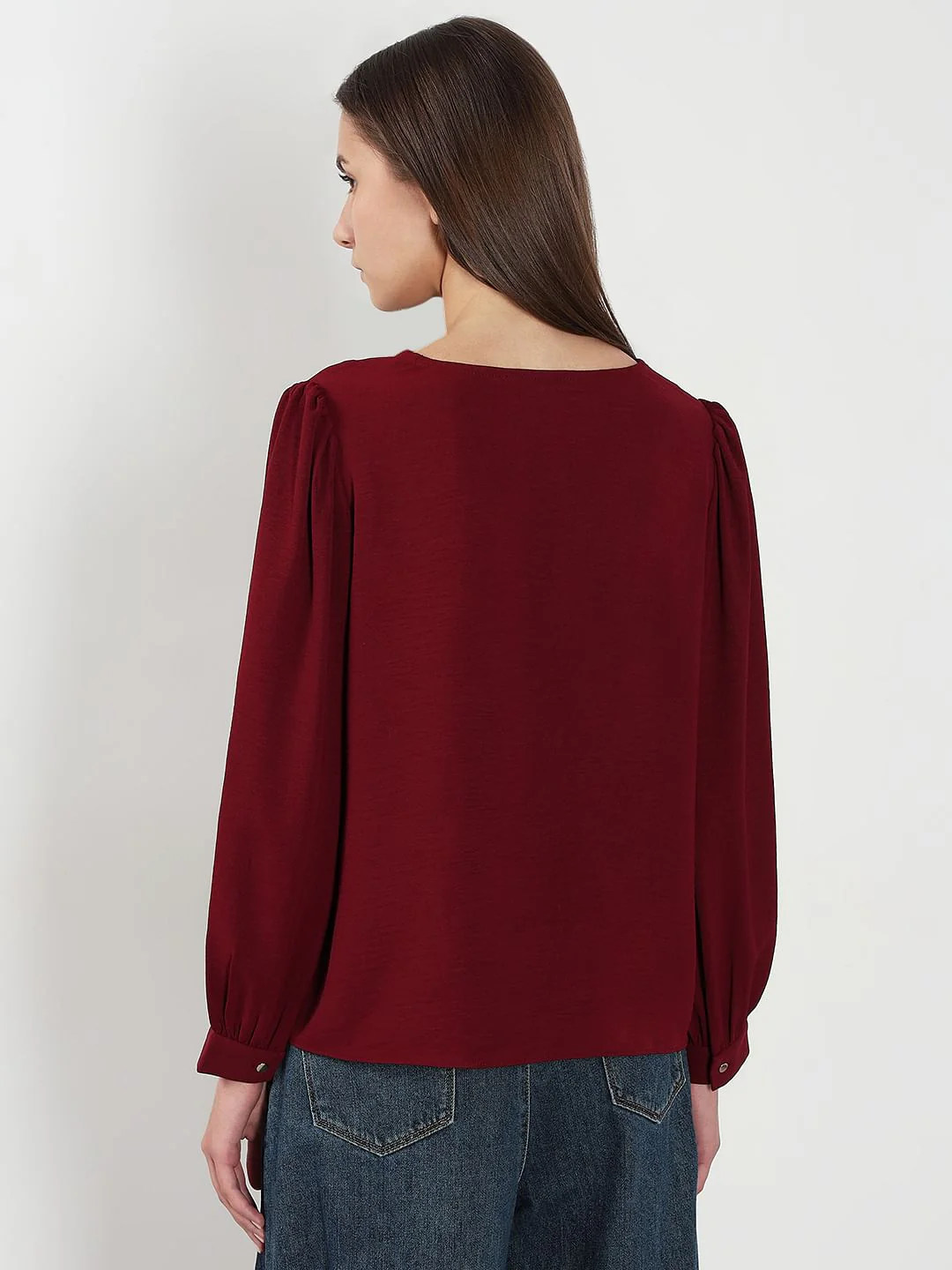 Dark Red V Neck Top - Image 4