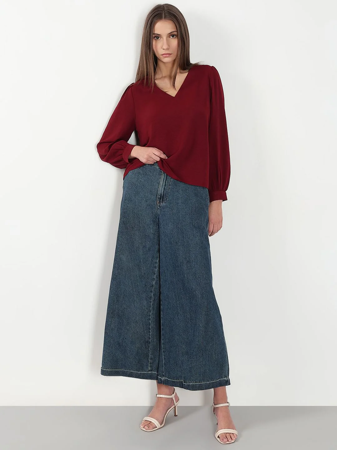 Dark Red V Neck Top - Image 5