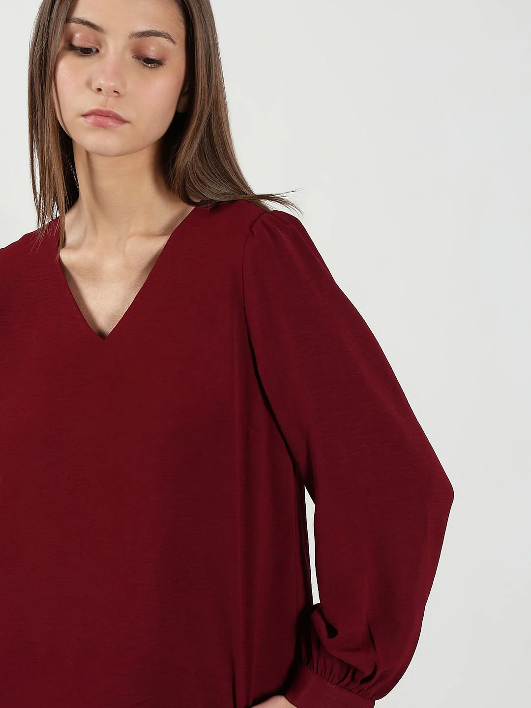Dark Red V Neck Top - Image 6