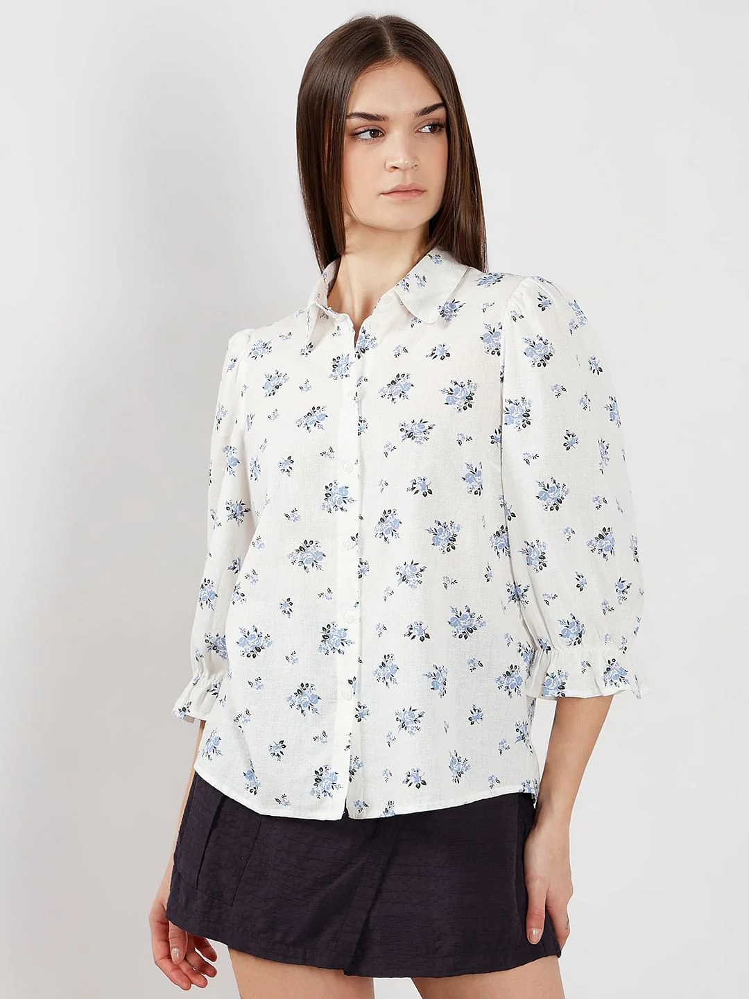 White Floral Cotton Shirt - Image 2