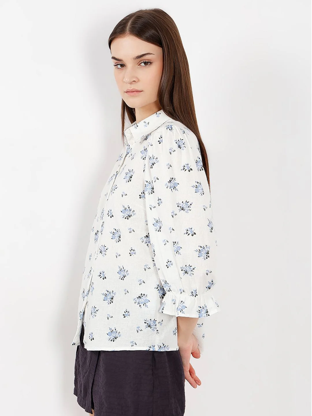White Floral Cotton Shirt - Image 3