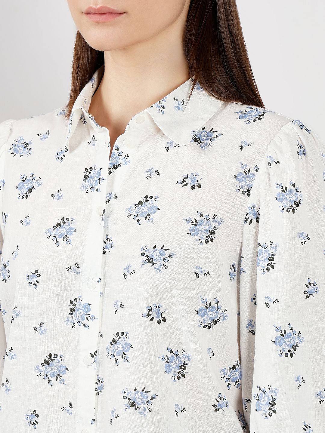 White Floral Cotton Shirt - Image 8