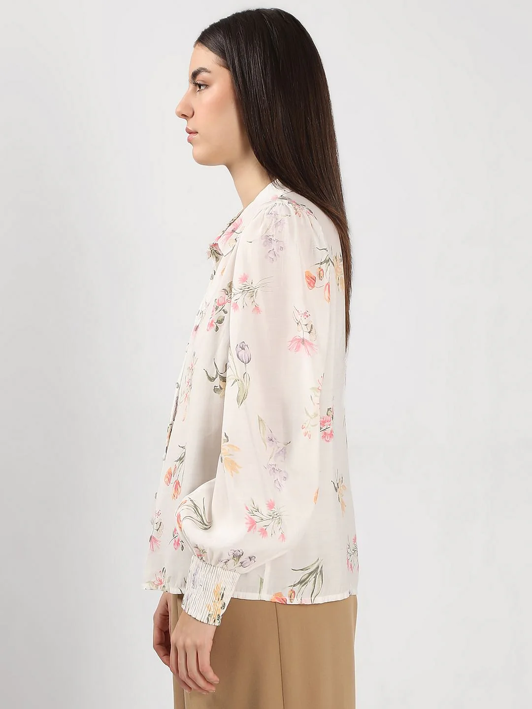 White Floral Print Cotton Shirt - Image 3