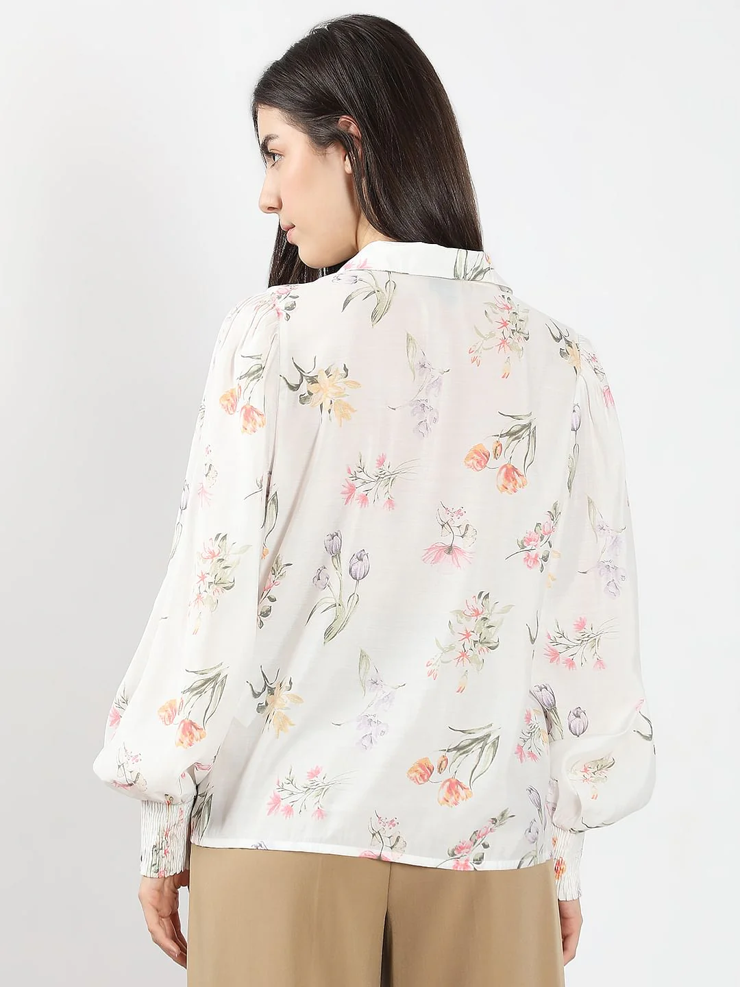 White Floral Print Cotton Shirt - Image 4