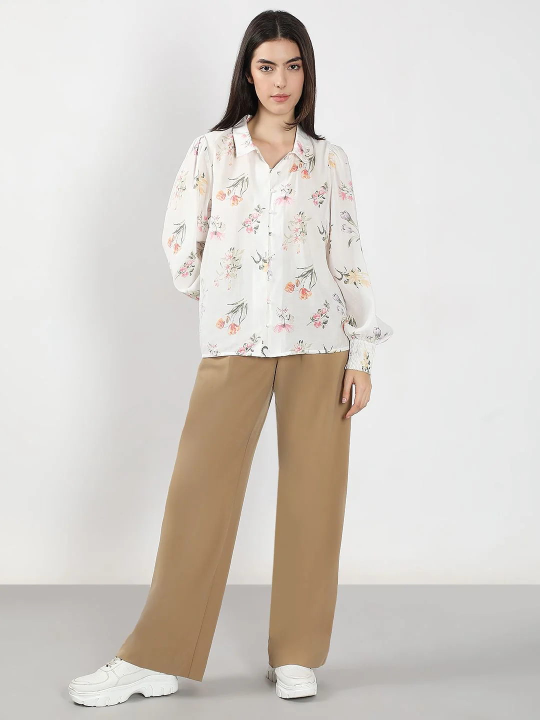 White Floral Print Cotton Shirt - Image 5
