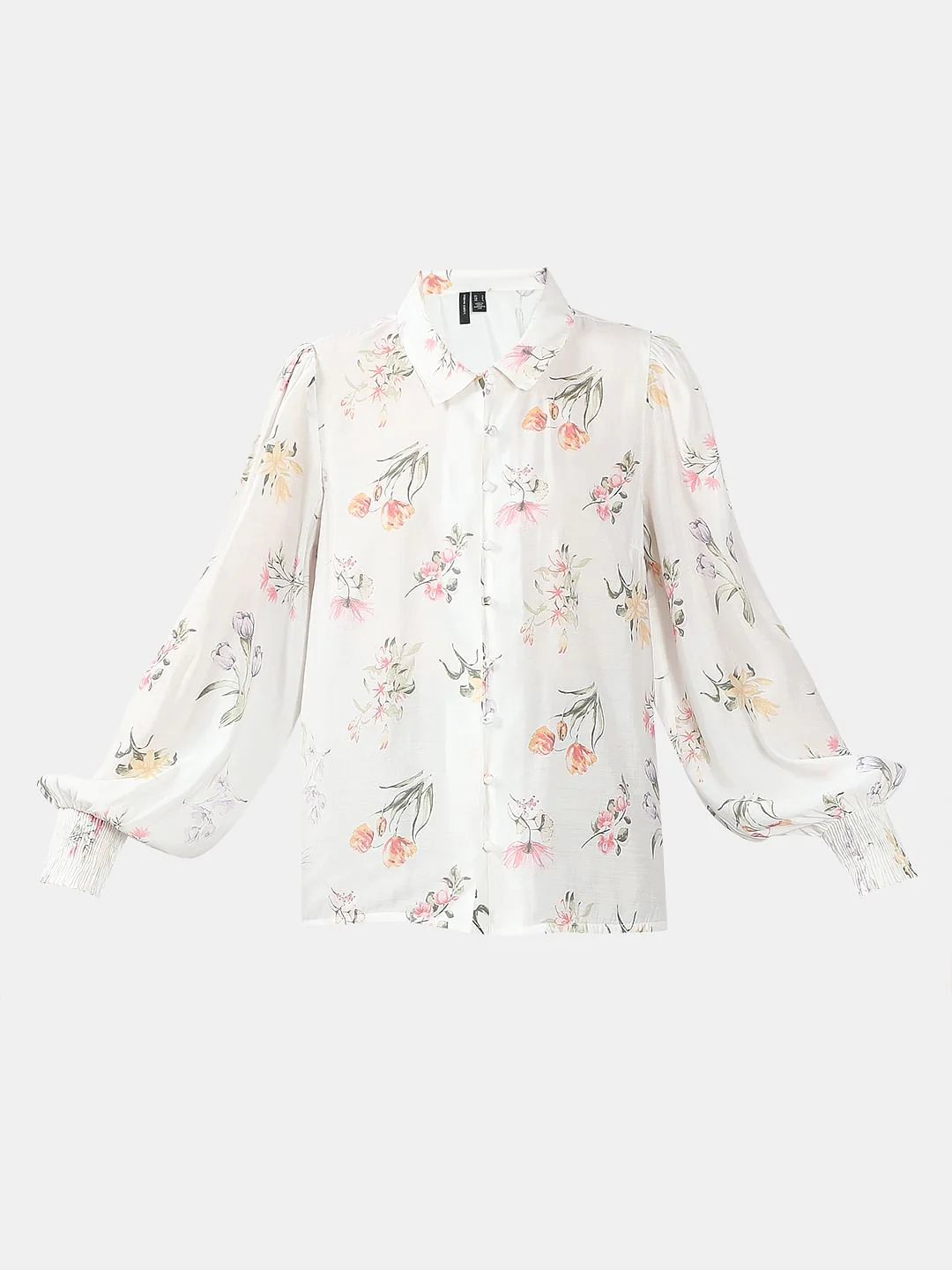 White Floral Print Cotton Shirt - Image 7