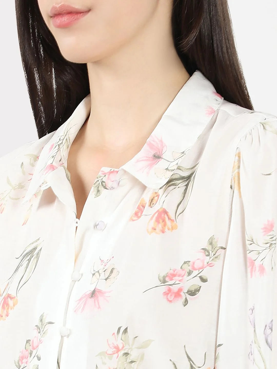 White Floral Print Cotton Shirt - Image 8
