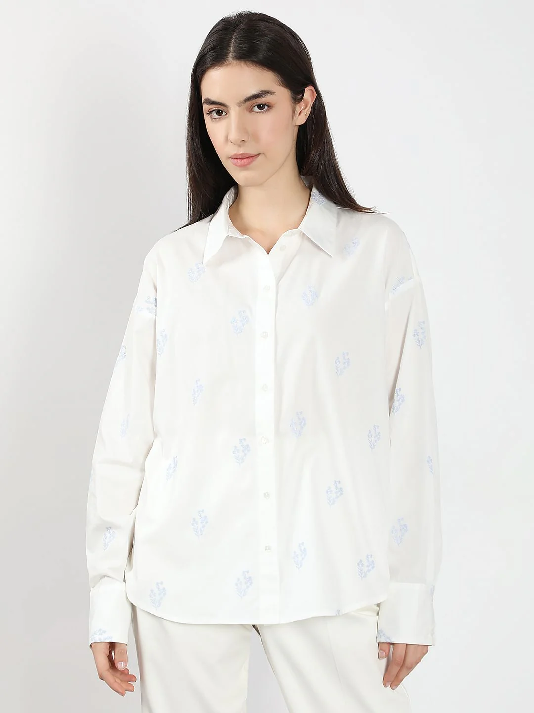 White Embroidered Cotton Shirt - Image 2