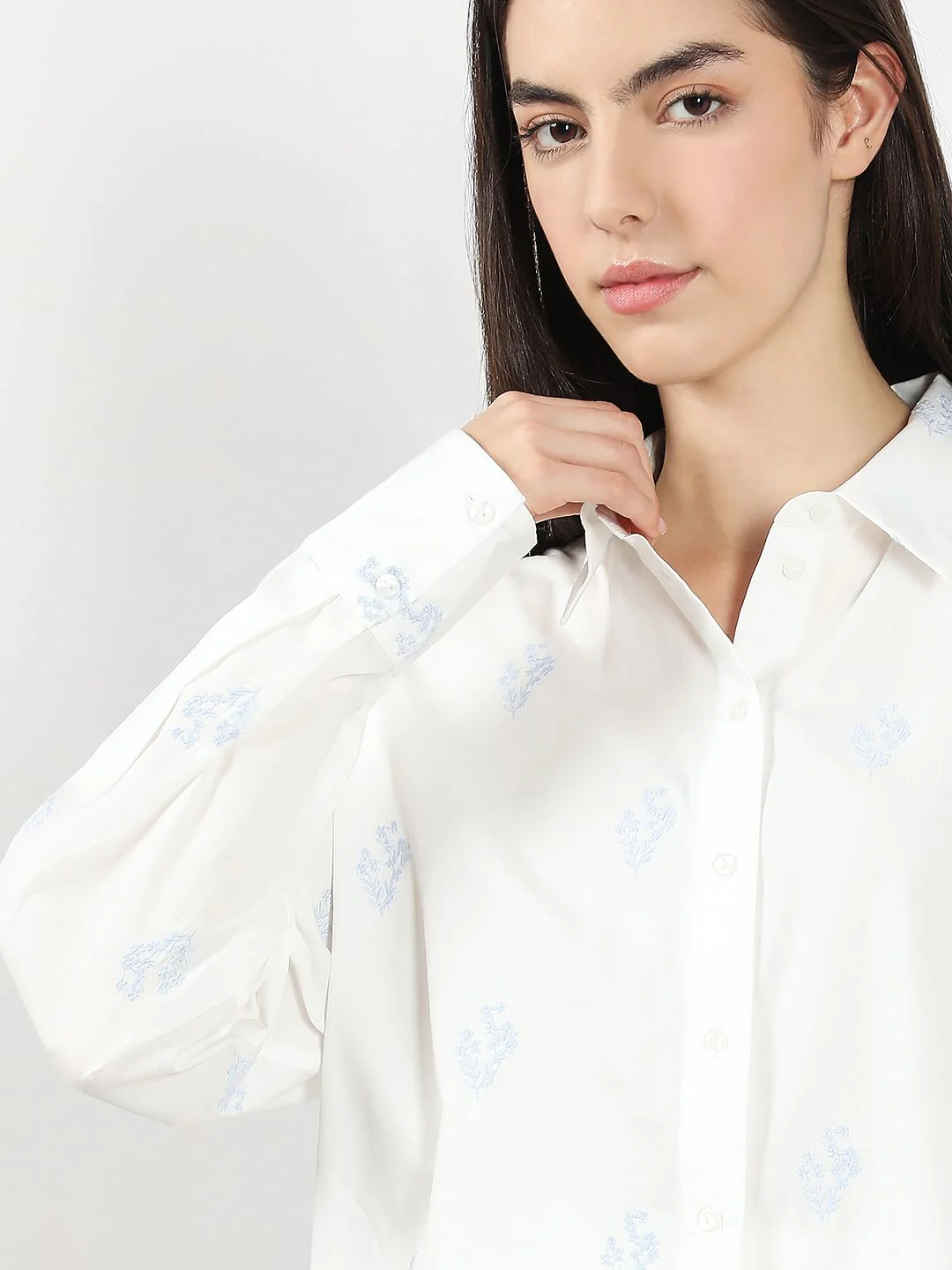White Embroidered Cotton Shirt - Image 6