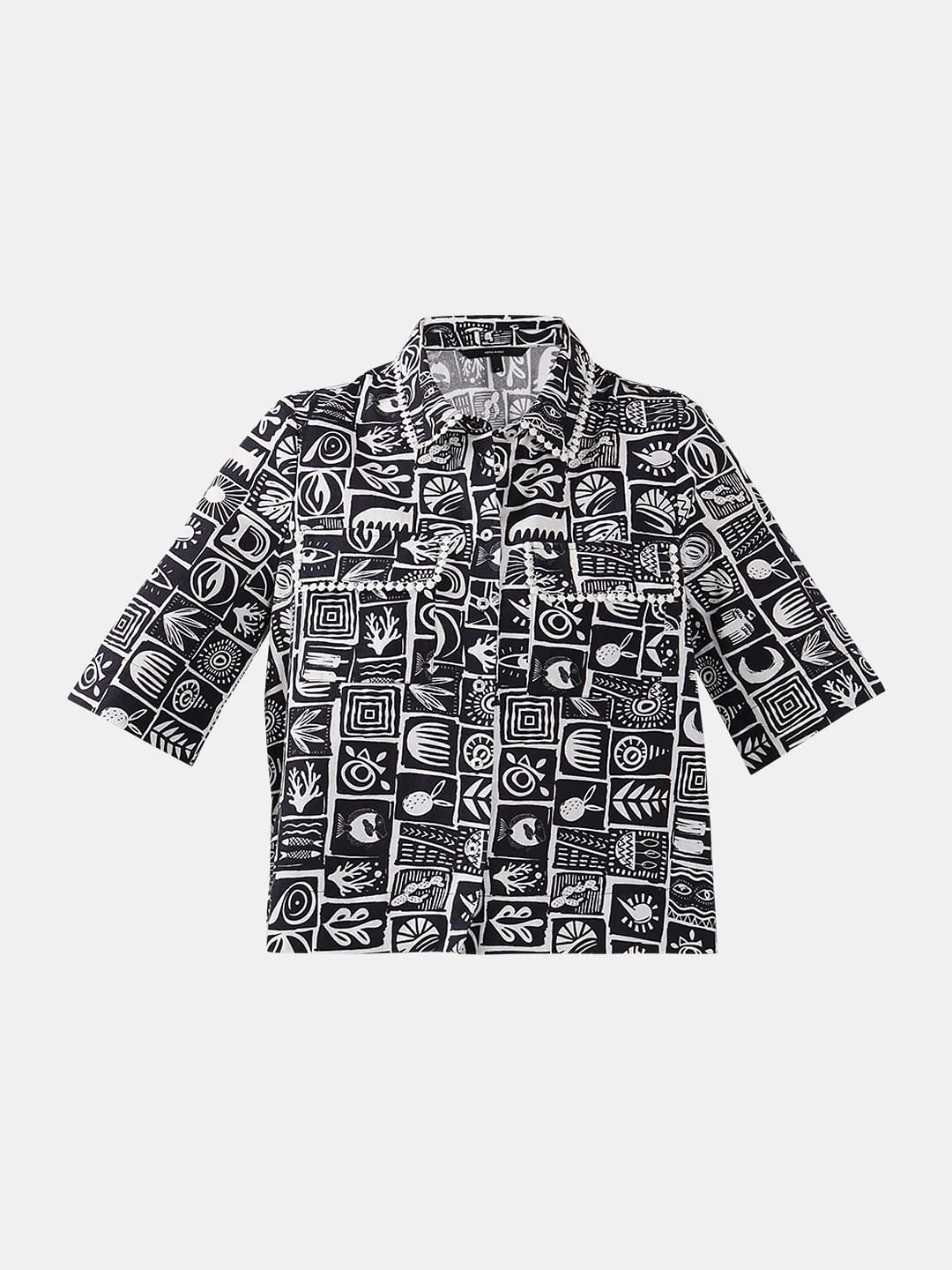 Black & White Printed Cropped Shirt - Image 7