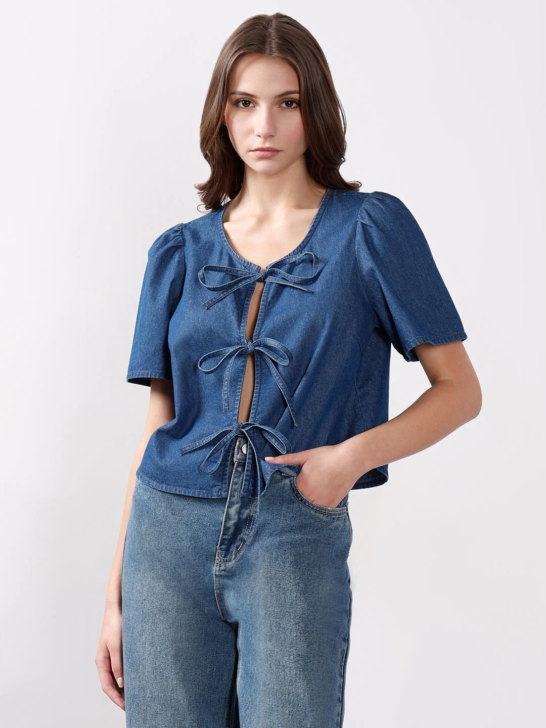 Vero Moda Blue Denim Top - Image 2