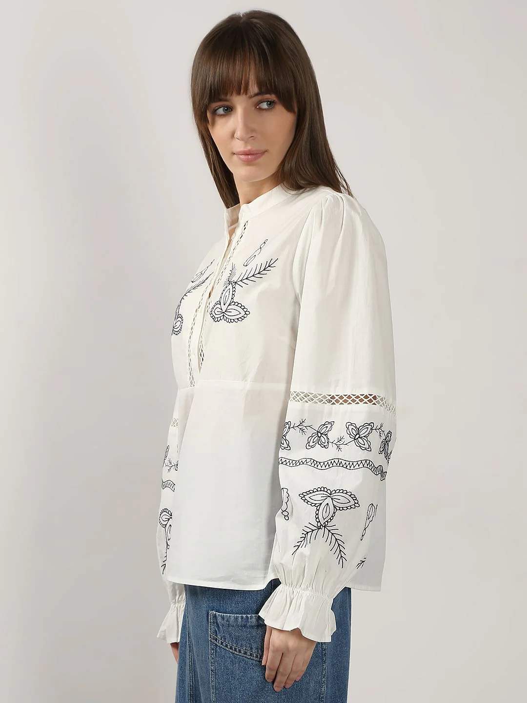 White Embroidered Cotton Top - Image 3