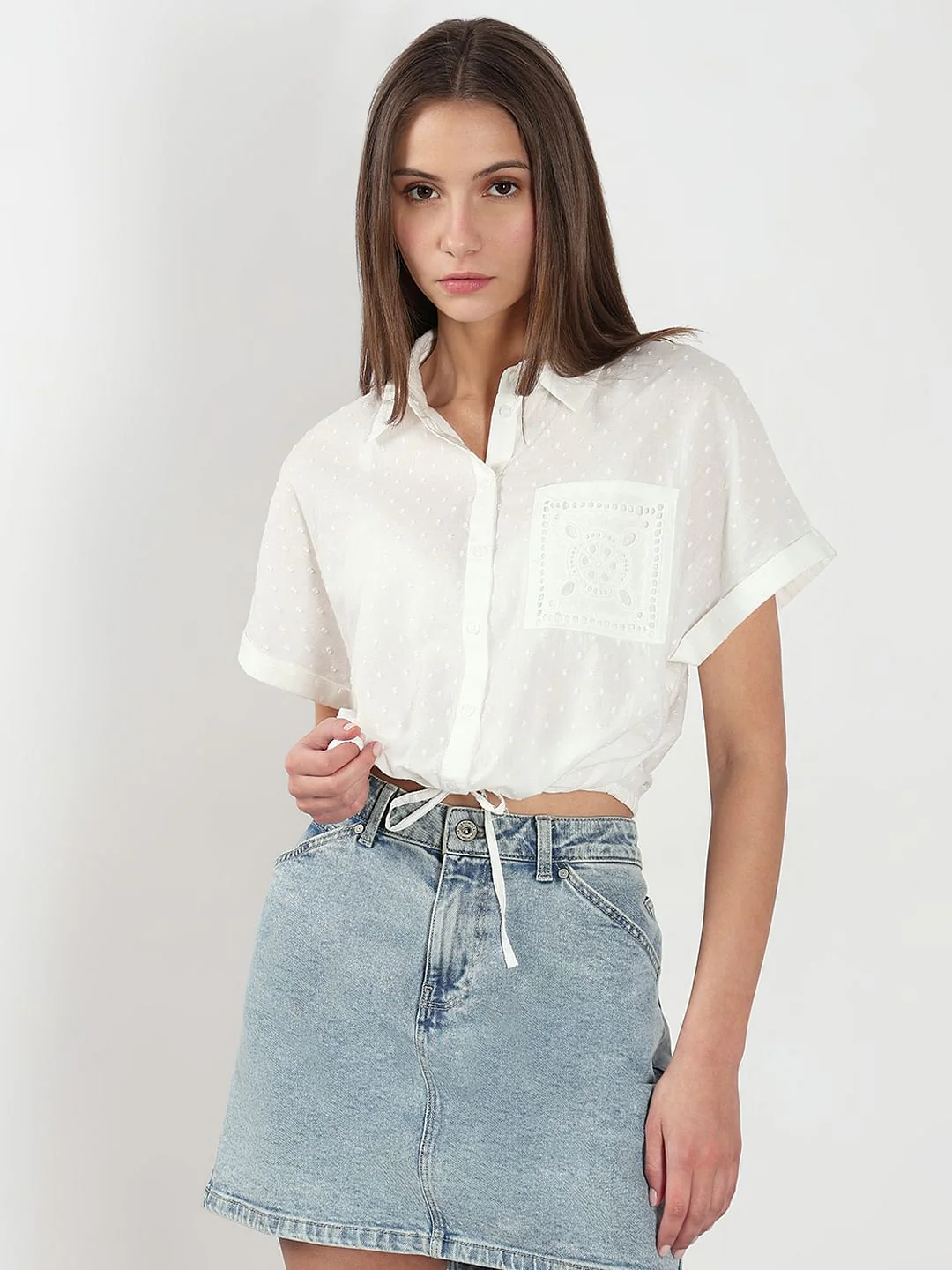 White Cropped Cotton Shirt - Image 2