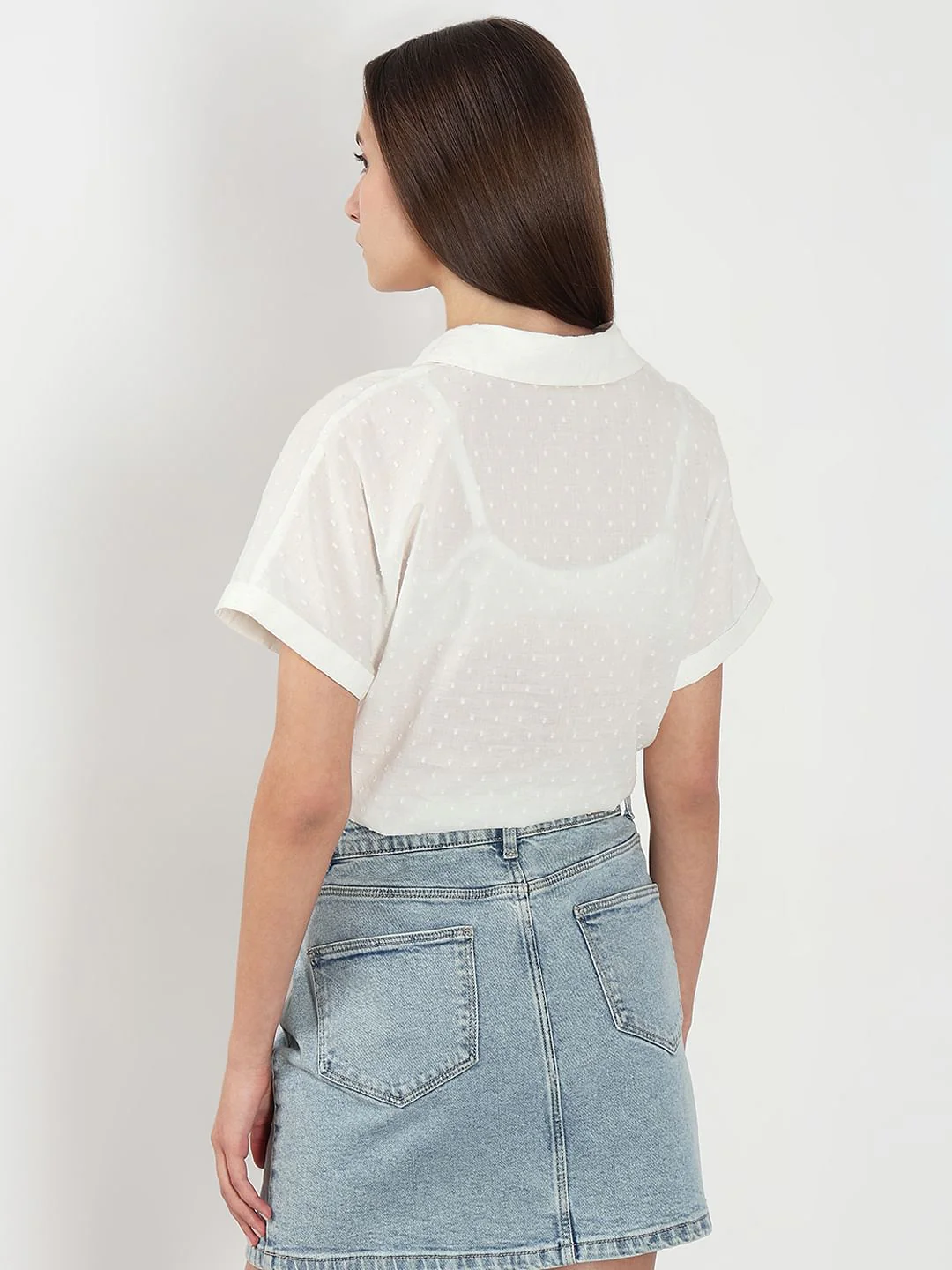 White Cropped Cotton Shirt - Image 4