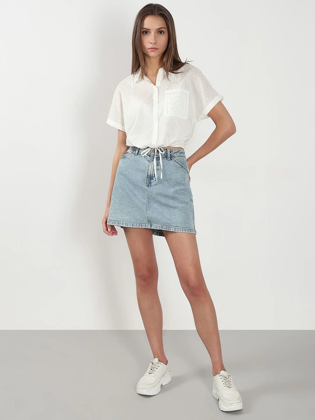 White Cropped Cotton Shirt - Image 5