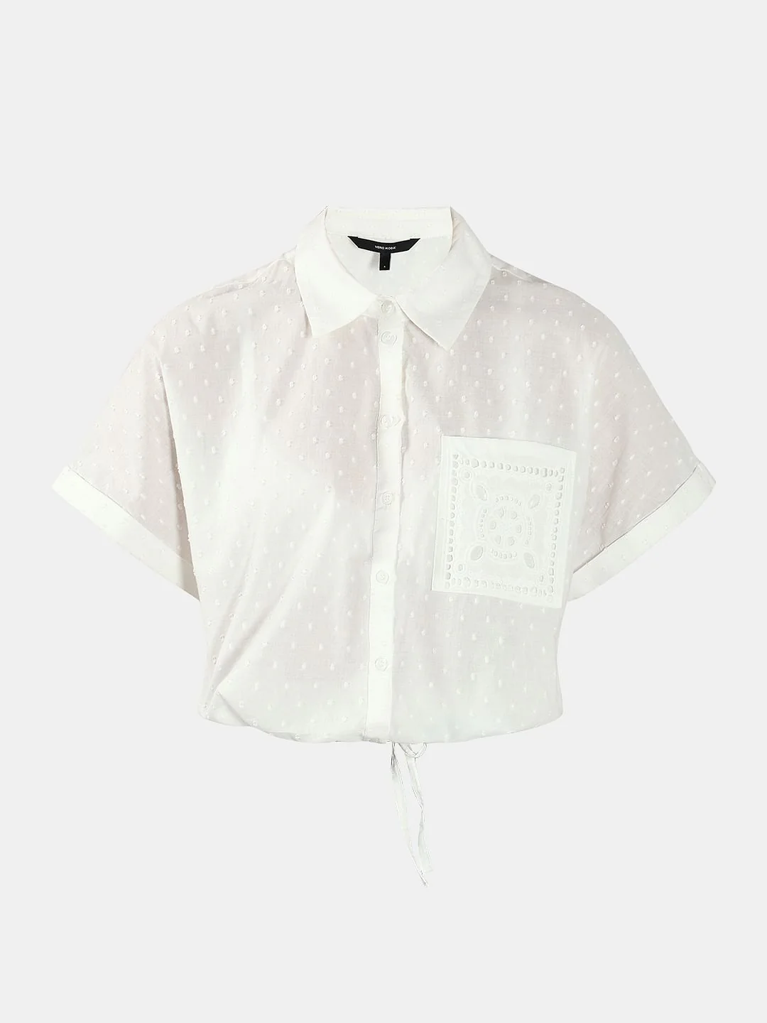 White Cropped Cotton Shirt - Image 7