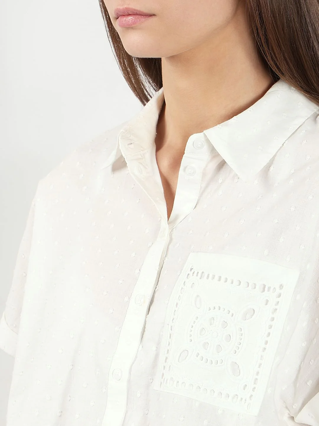 White Cropped Cotton Shirt - Image 8