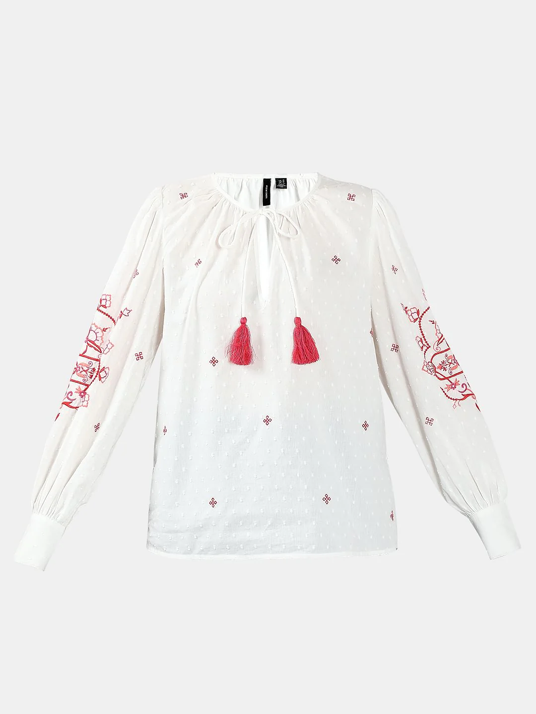 White Red Printed Embroidered Top - Image 7