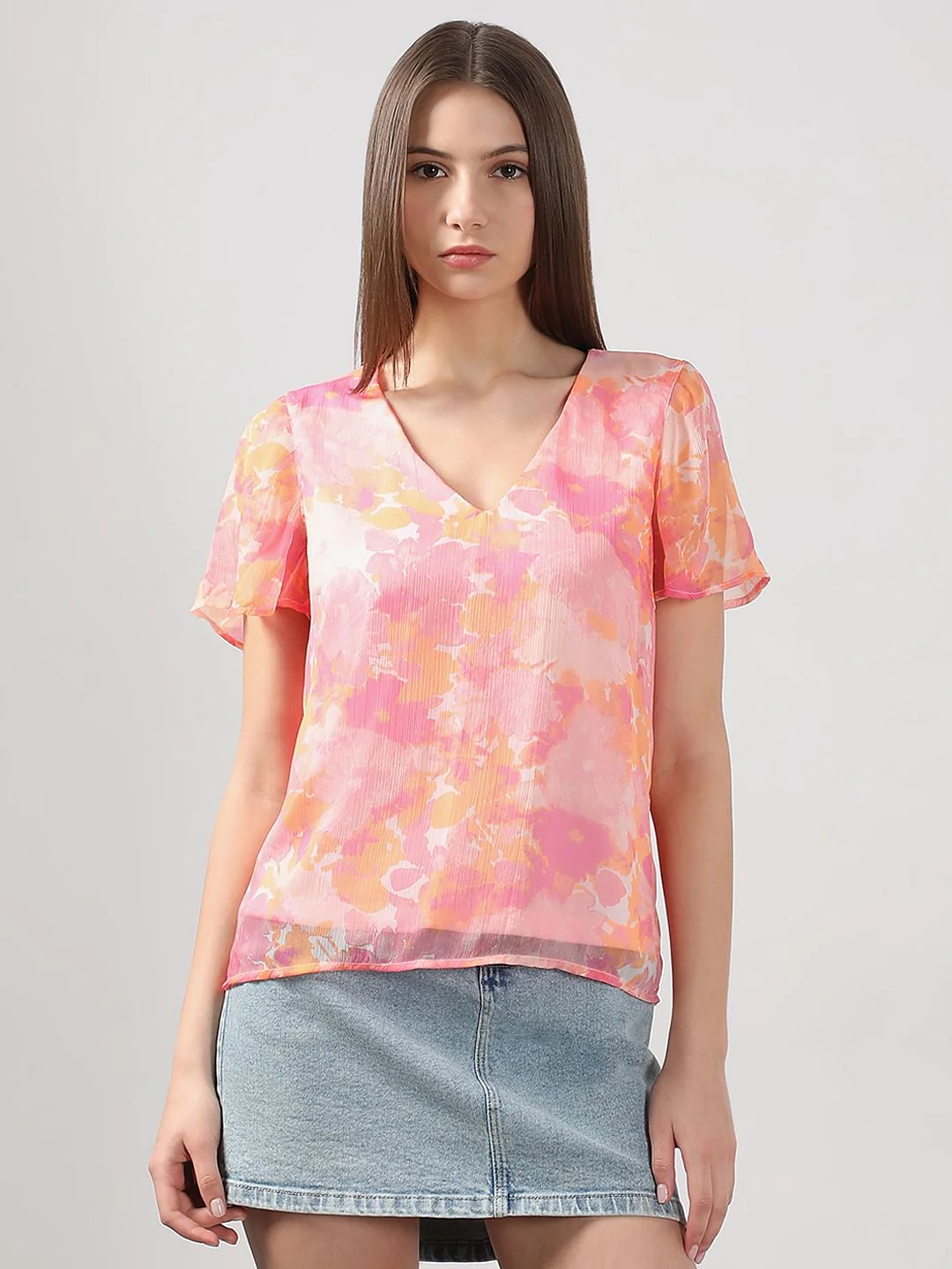 Pink Printed V Neck Top - Image 2