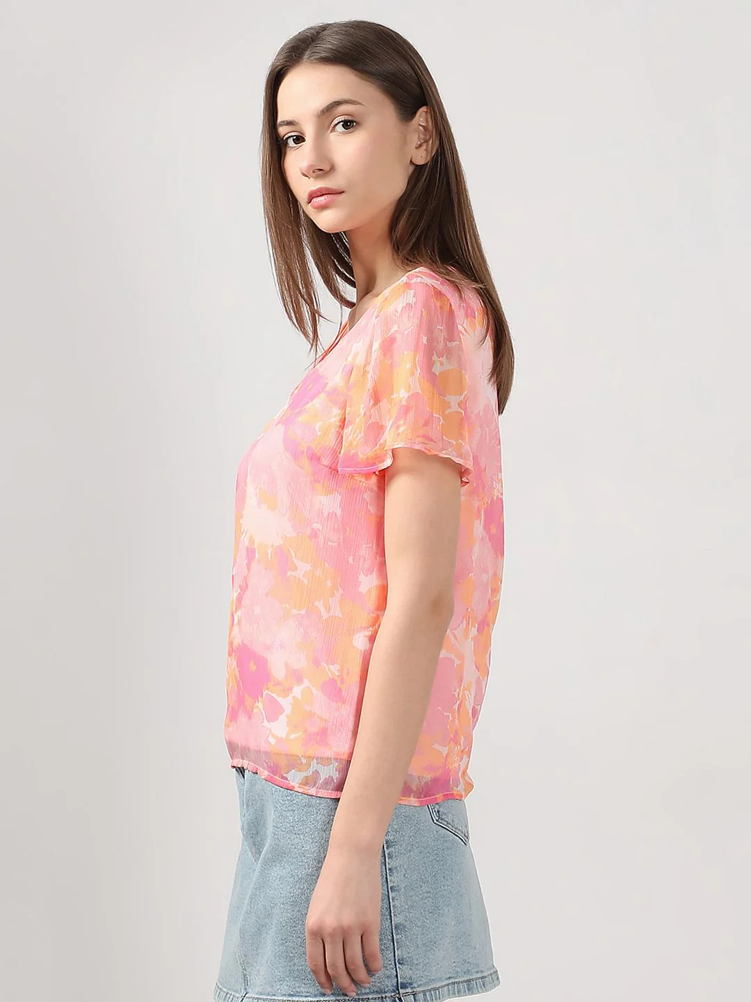 Pink Printed V Neck Top - Image 3