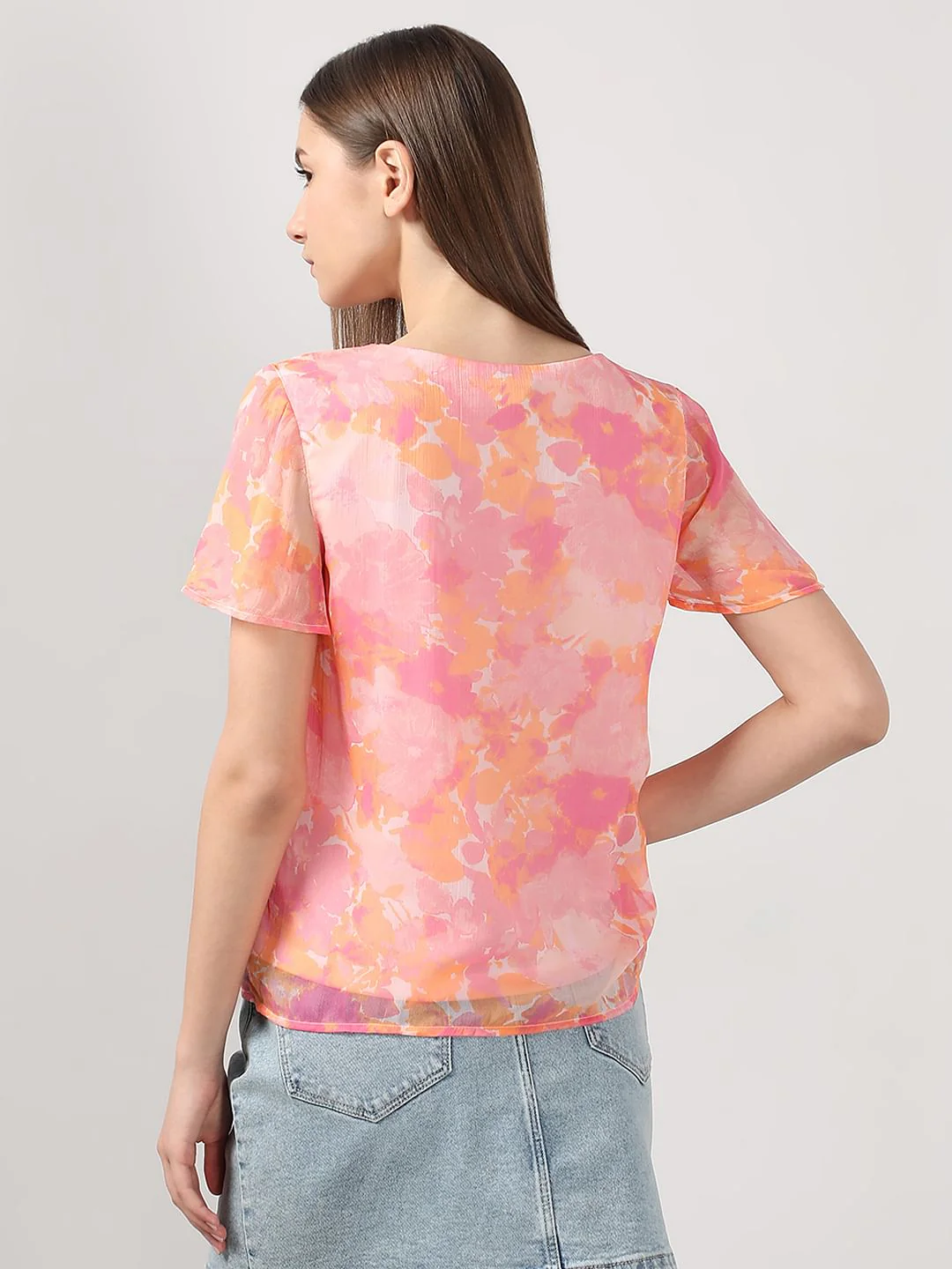 Pink Printed V Neck Top - Image 4
