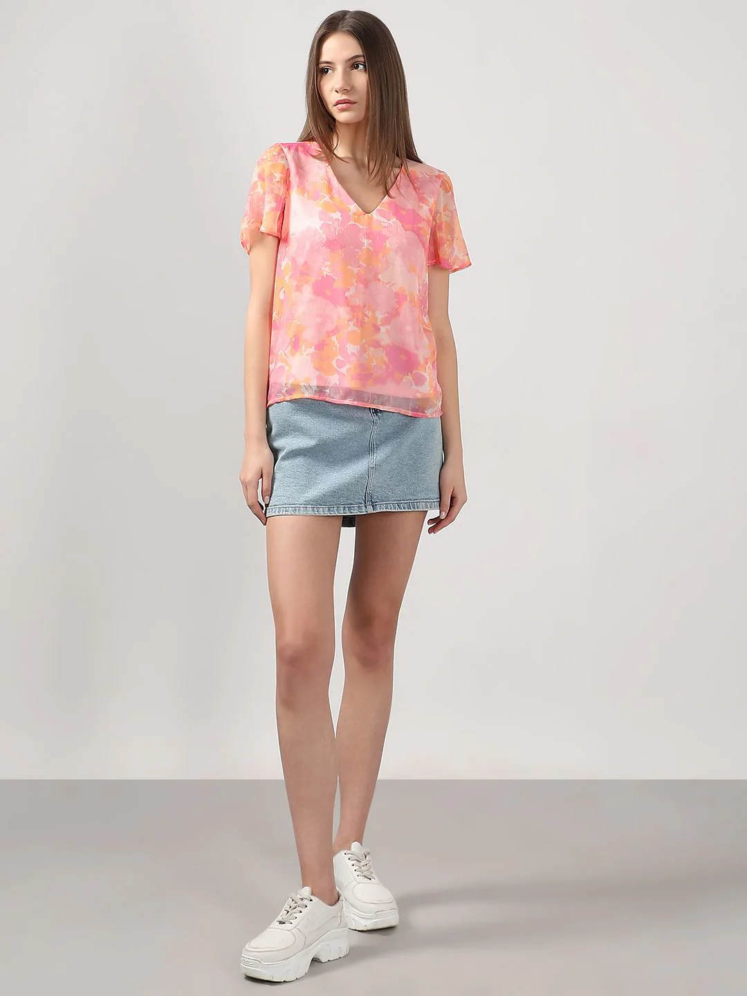Pink Printed V Neck Top - Image 5