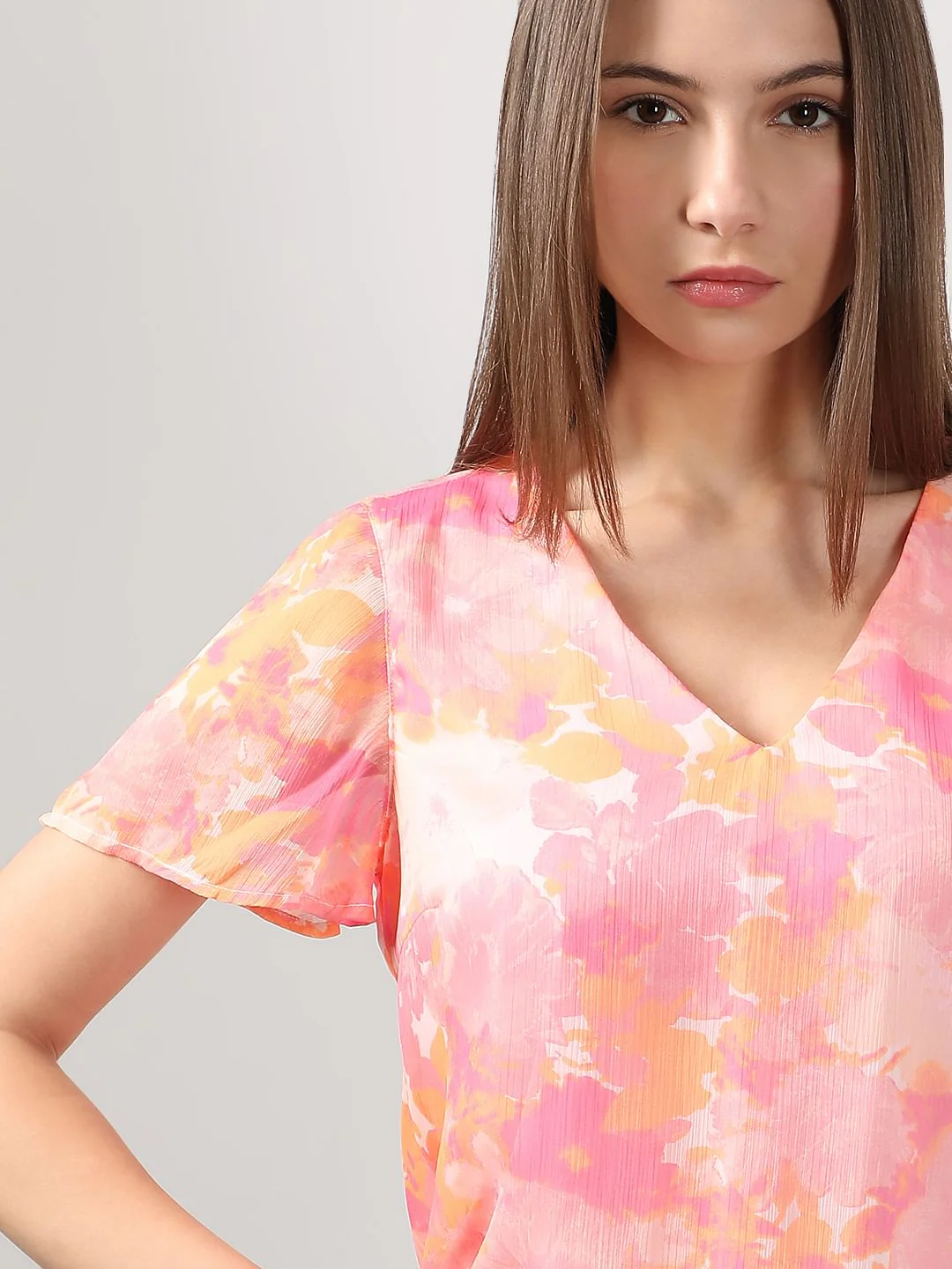 Pink Printed V Neck Top - Image 6