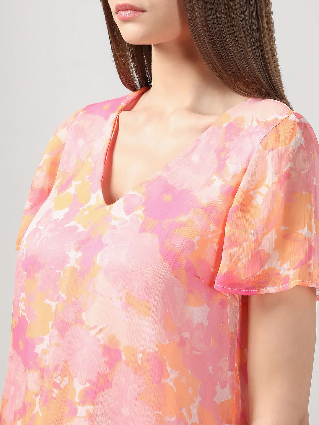 Pink Printed V Neck Top - Image 8