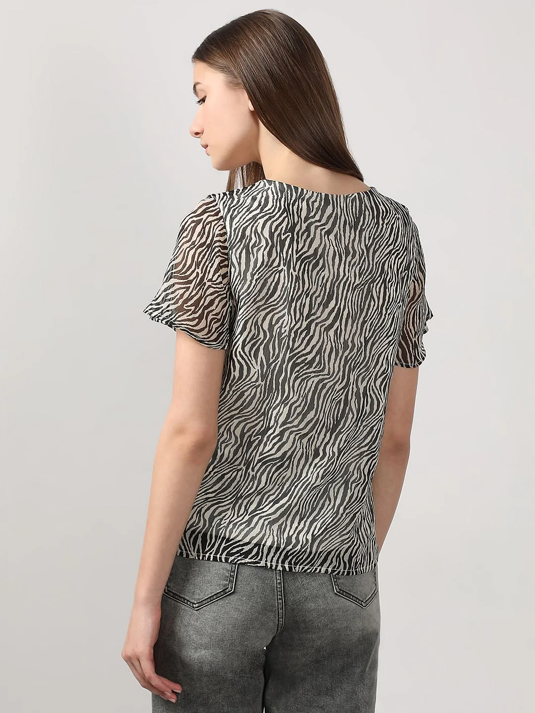 Black Printed V Neck Top - Image 4