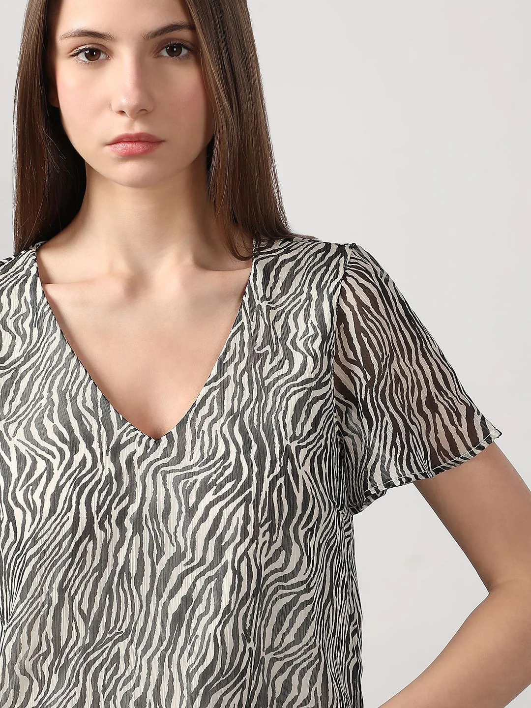 Black Printed V Neck Top - Image 6