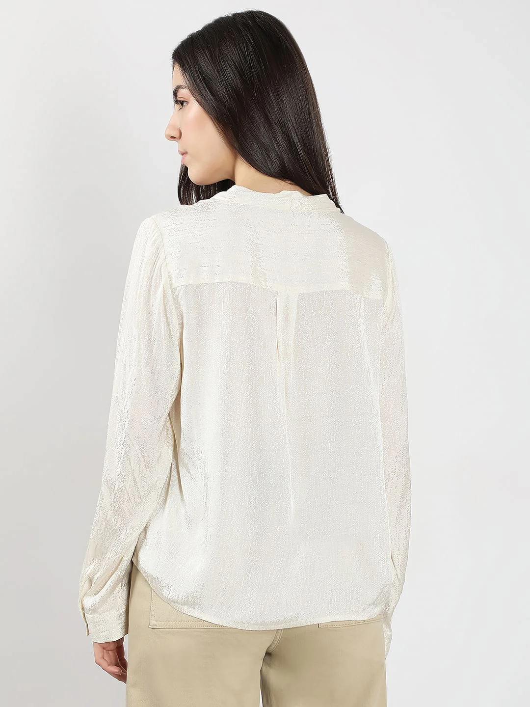 Ivory V Neck Jacquard Top - Image 4