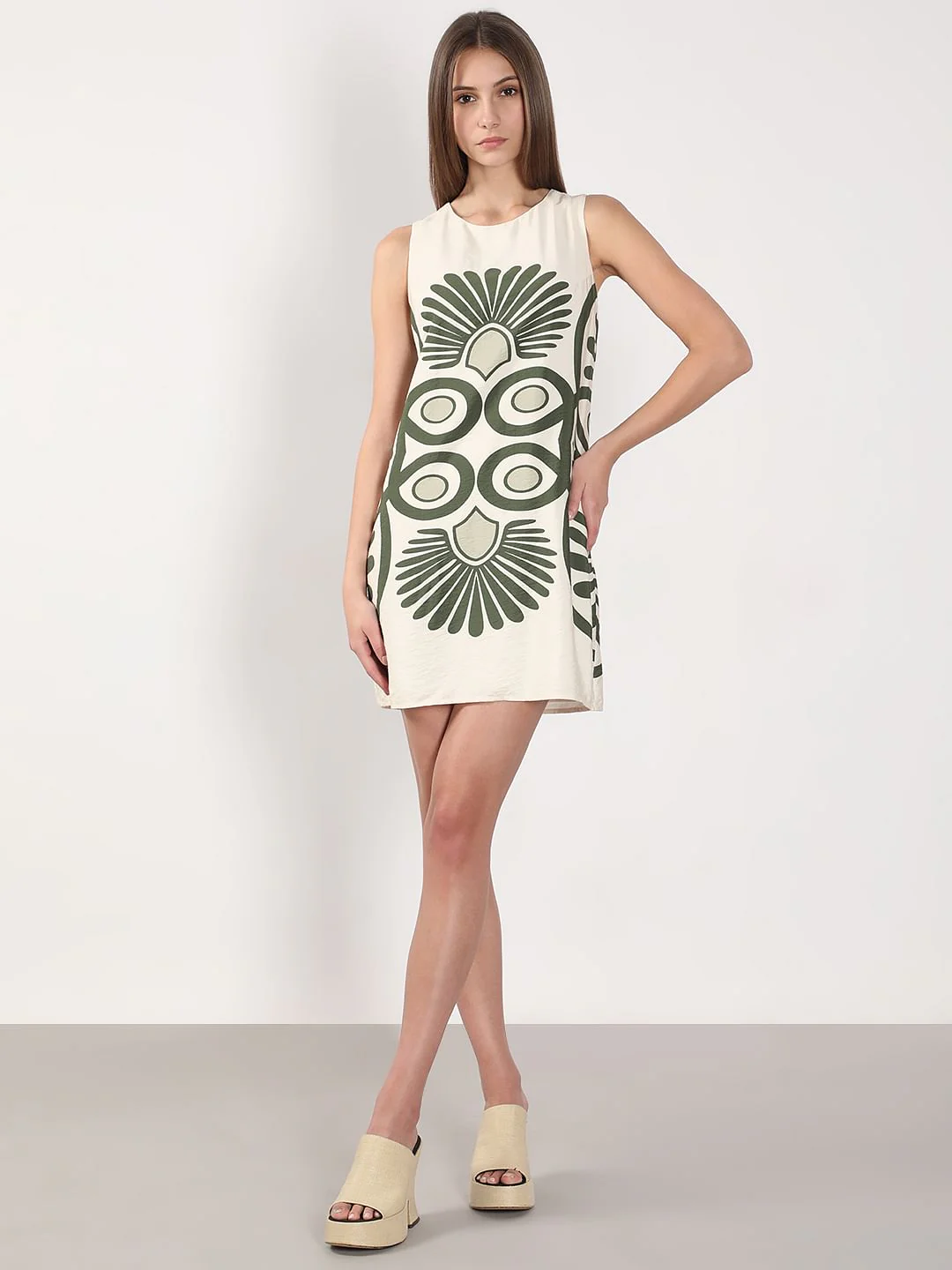 Ecru Printed Mini Dress - Image 5