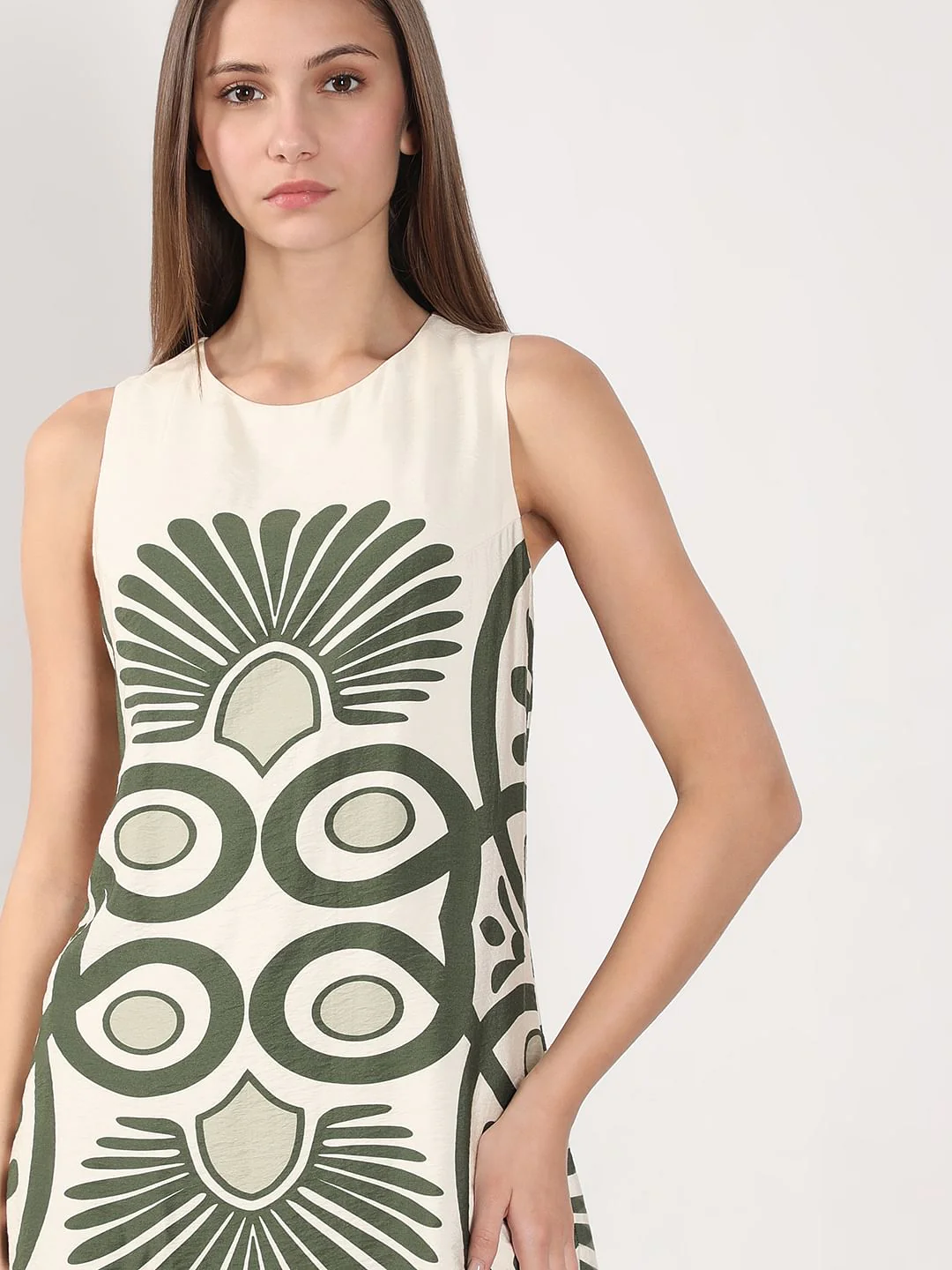 Ecru Printed Mini Dress - Image 6