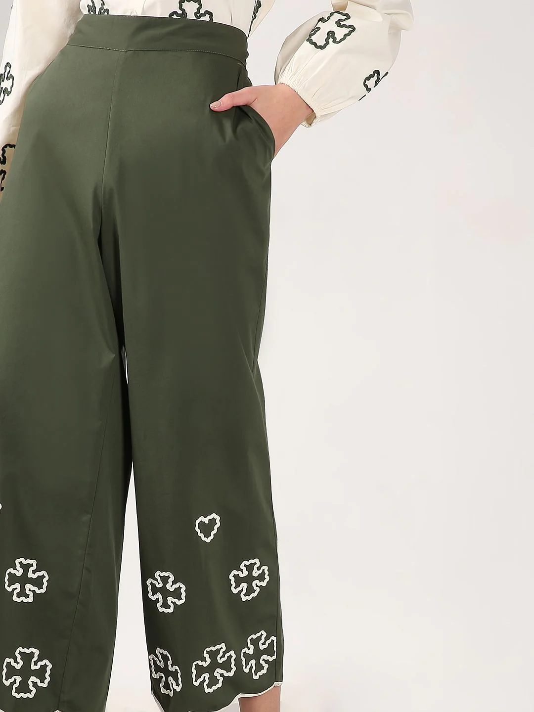 Olive Green Printed Co-Ord Set Pants - Image 6