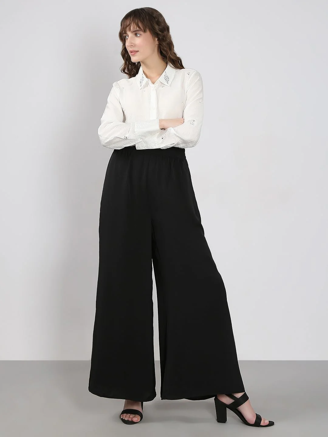 Black Wide Leg Trousers - Image 5