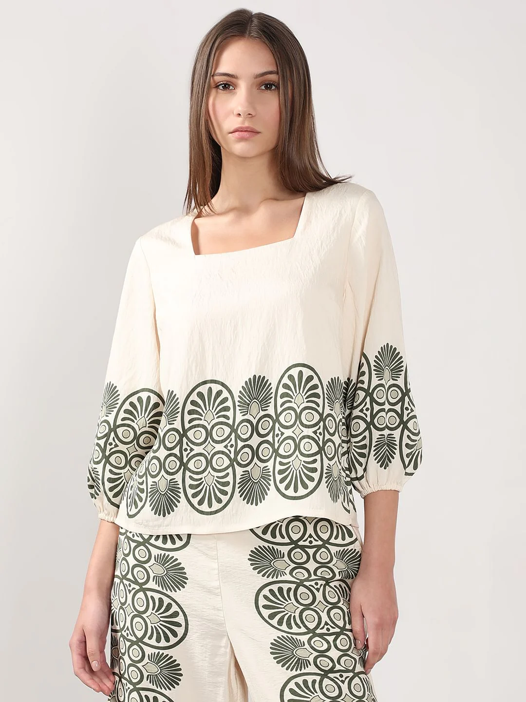Ecru Printed Co-Ord Set Top - Image 2