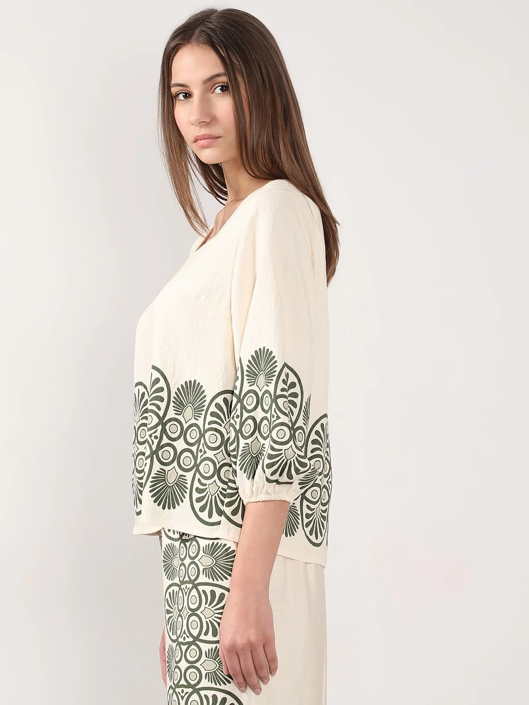 Ecru Printed Co-Ord Set Top - Image 3